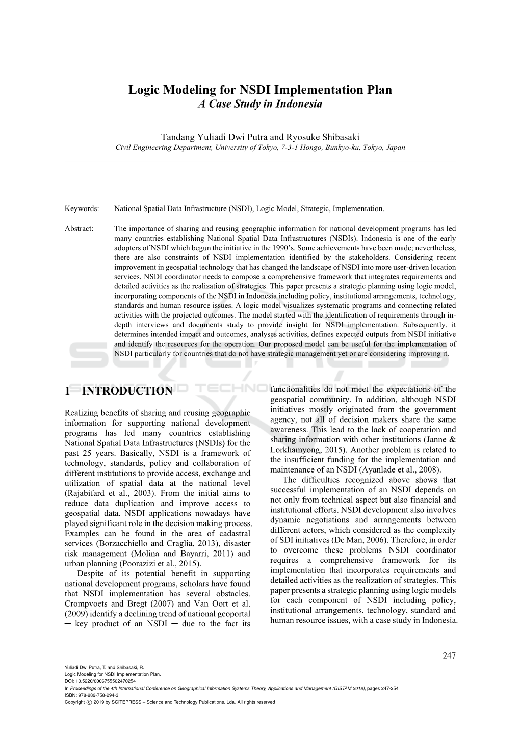 Logic Modeling for NSDI Implementation Plan a Case Study in Indonesia