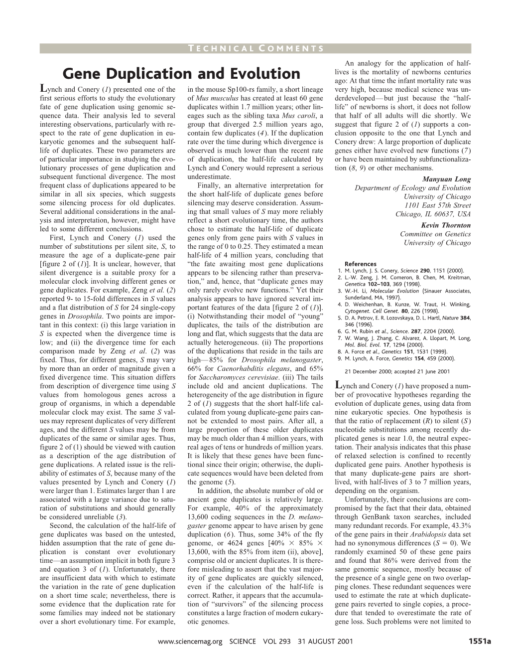 Gene Duplication and Evolution