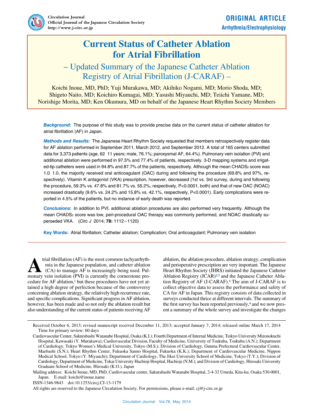 Current Status of Catheter Ablation for Atrial Fibrillation