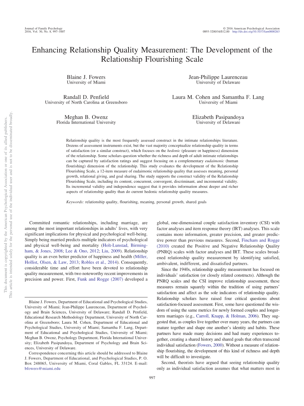 The Development of the Relationship Flourishing Scale