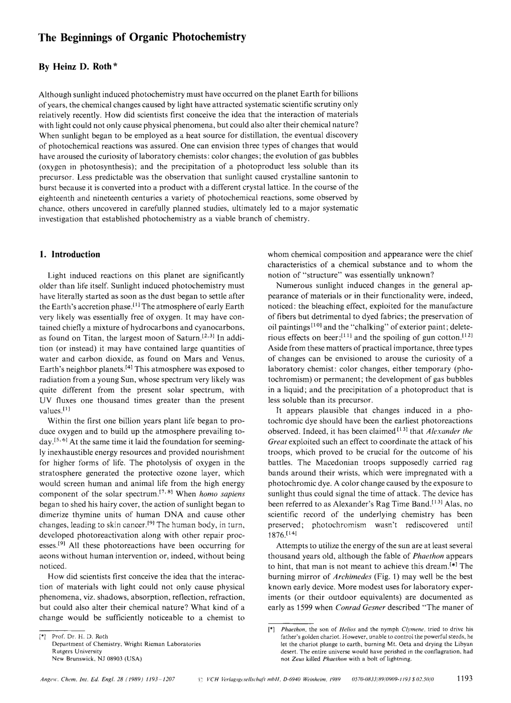 The Beginnings of Organic Photochemistry