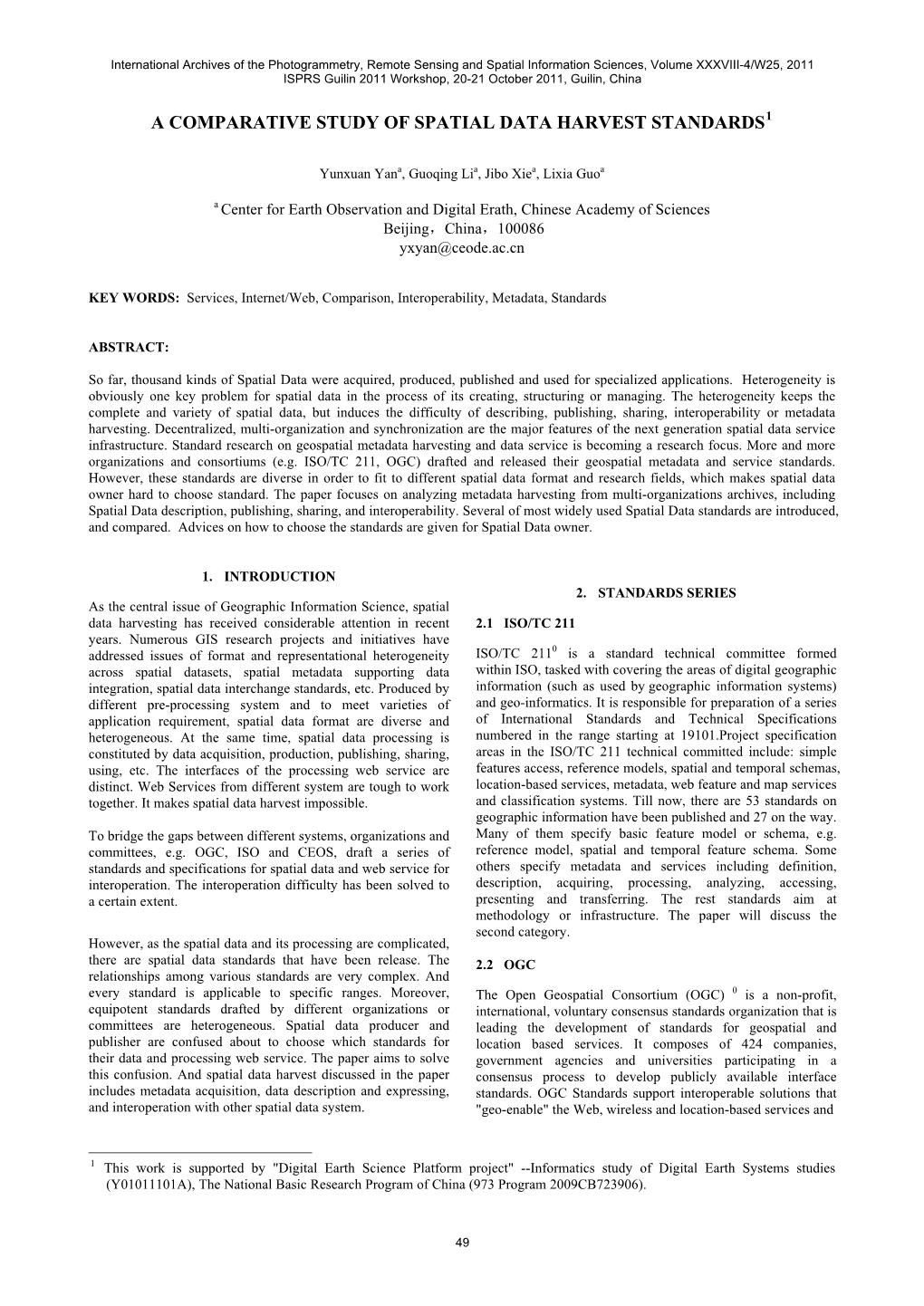 A Comparative Study of Spatial Data Harvest Standards1