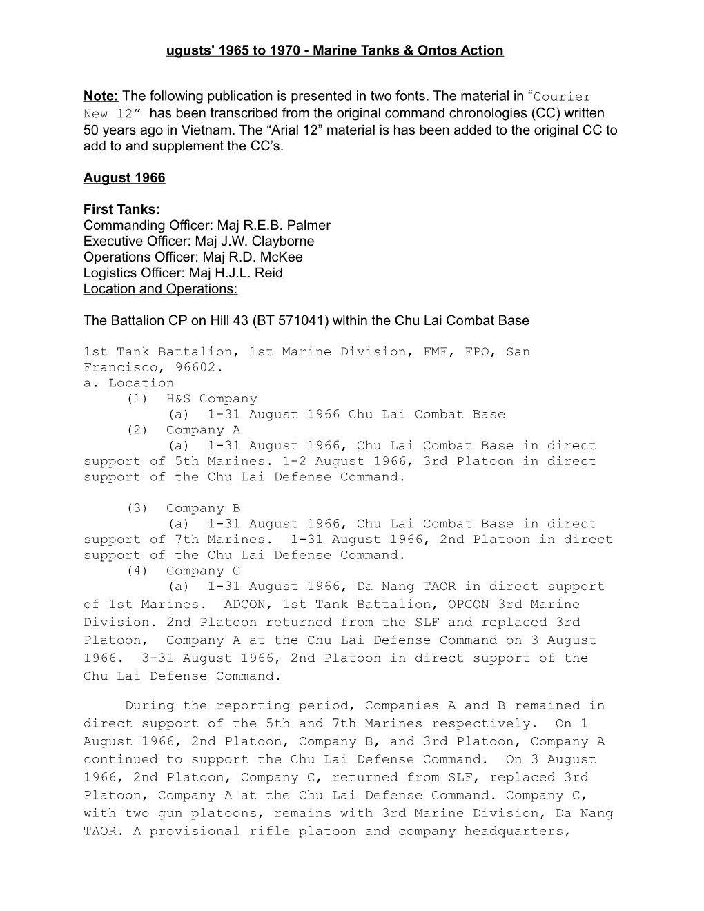 Ugusts' 1965 to 1970 - Marine Tanks & Ontos Action