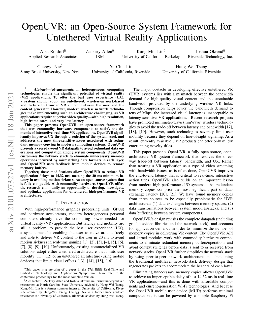 An Open-Source System Framework for Untethered Virtual Reality Applications