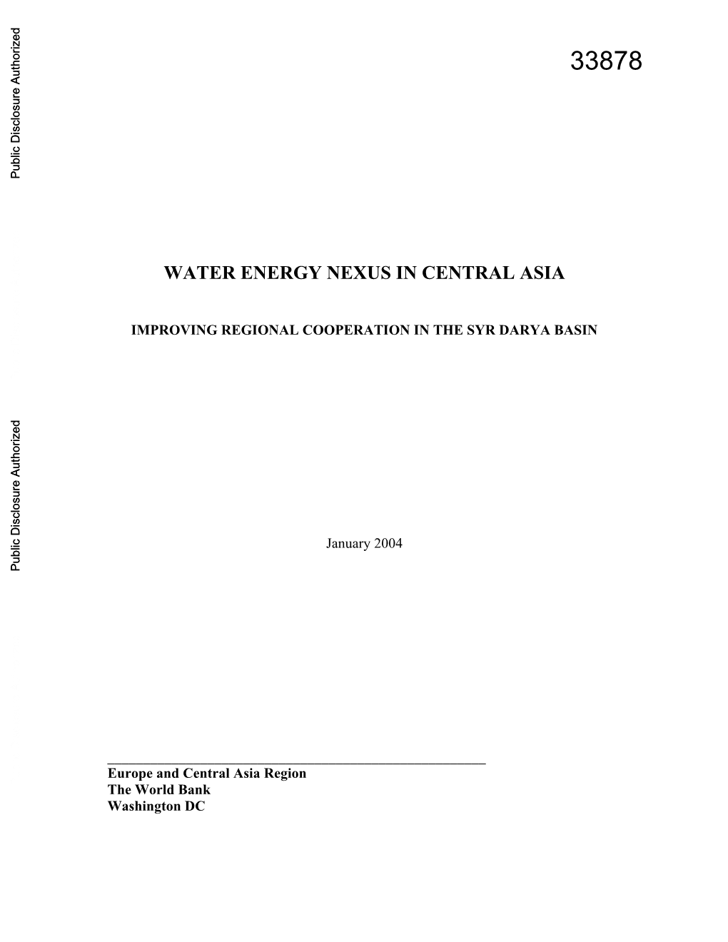 Water Energy Nexus in Central Asia