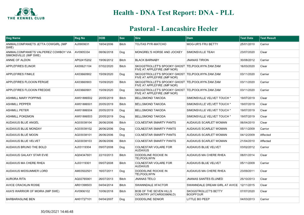 DNA Test Report: DNA - PLL