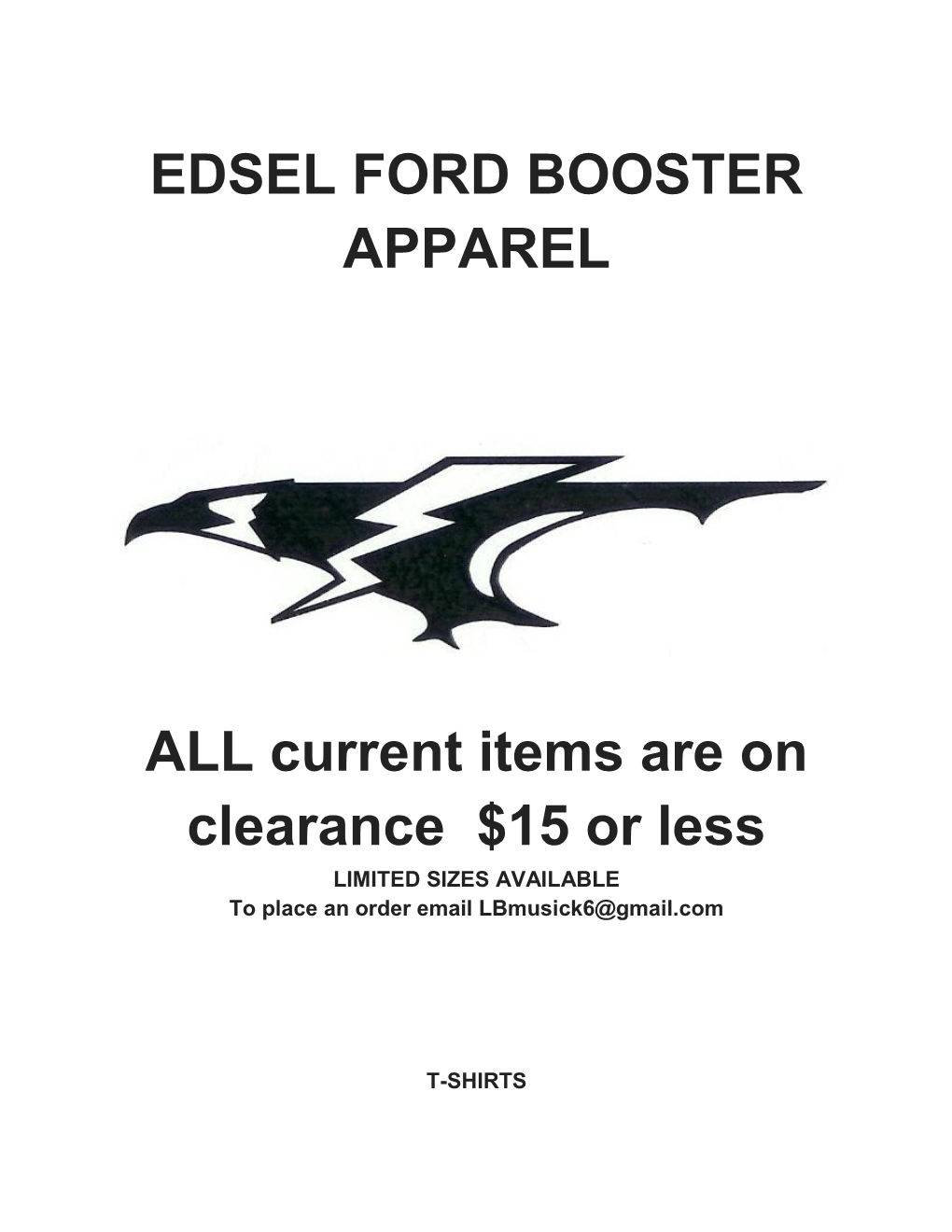 EDSEL FORD BOOSTER APPAREL ALL Current Items Are on Clearance