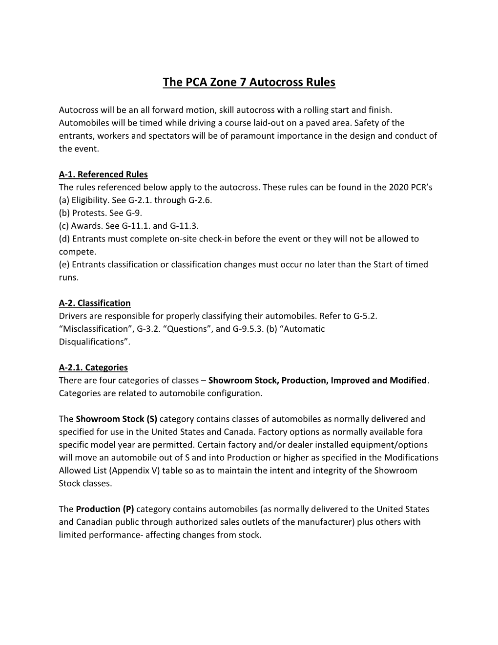 The PCA Zone 7 Autocross Rules