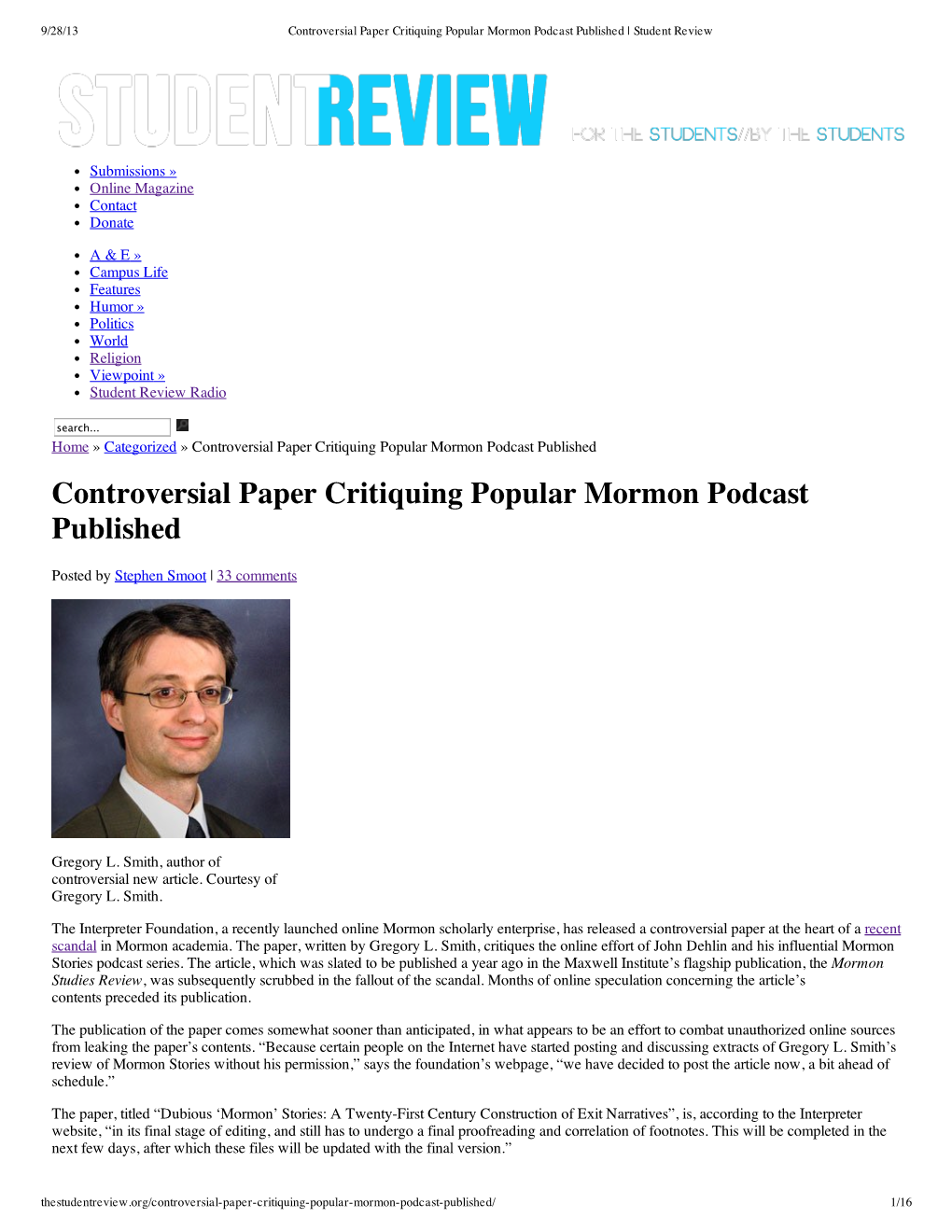 Controversial Paper Critiquing Popular Mormon Podcast Published | Student Review