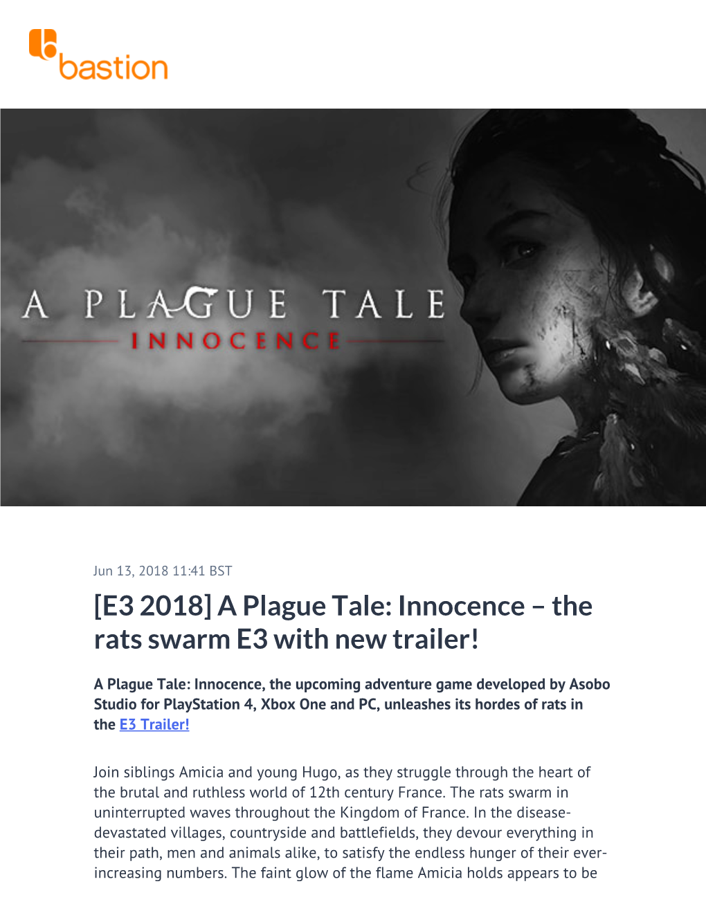 A Plague Tale: Innocence – the Rats Swarm E3 with New Trailer!