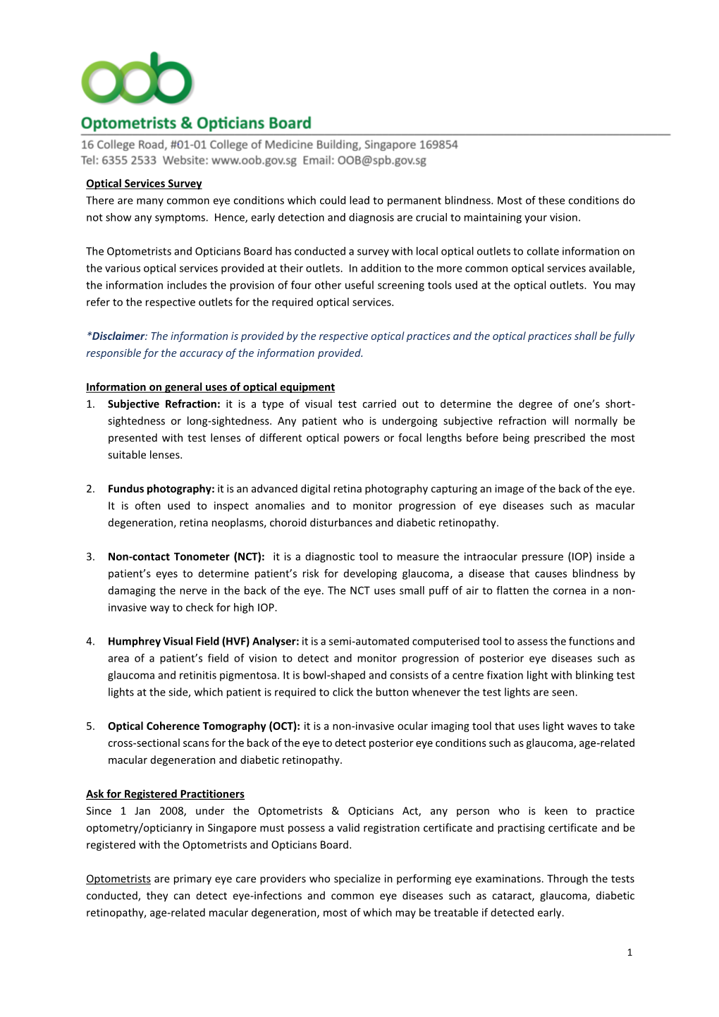 Optical Services Listing (By Postal Code)