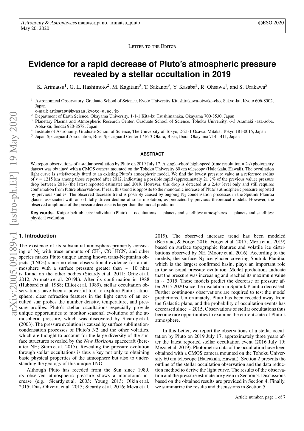 Arxiv:2005.09189V1 [Astro-Ph.EP] 19 May 2020 Rae(