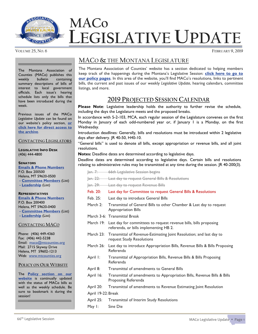 Maco Legislative Update, Volume 25., Issue No. 6