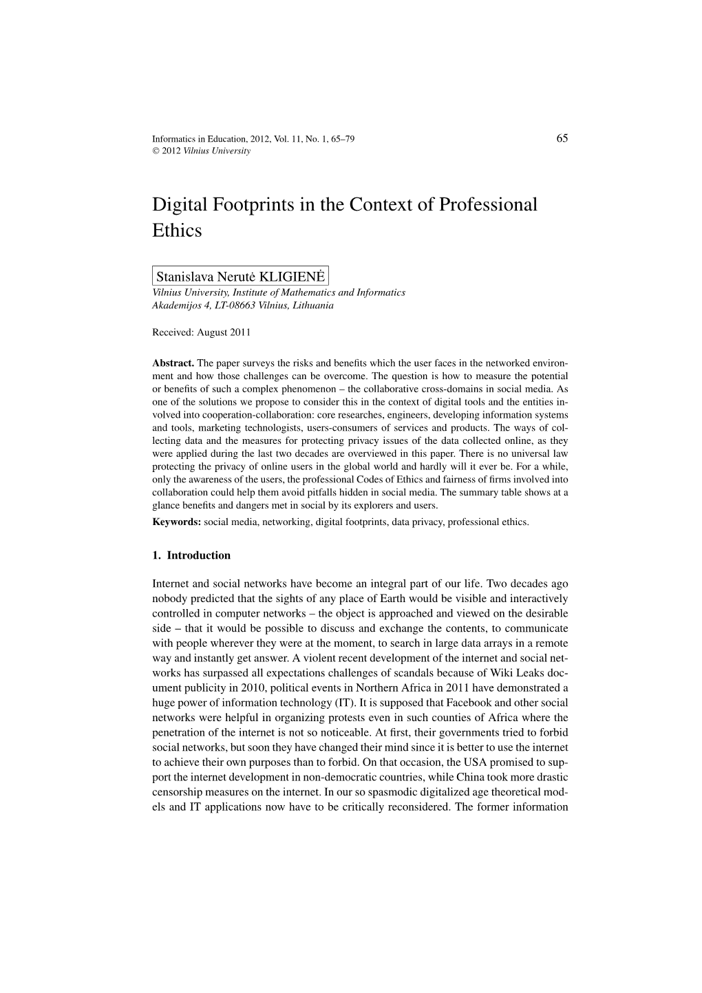 Digital Footprints in the Context of Professional Ethics