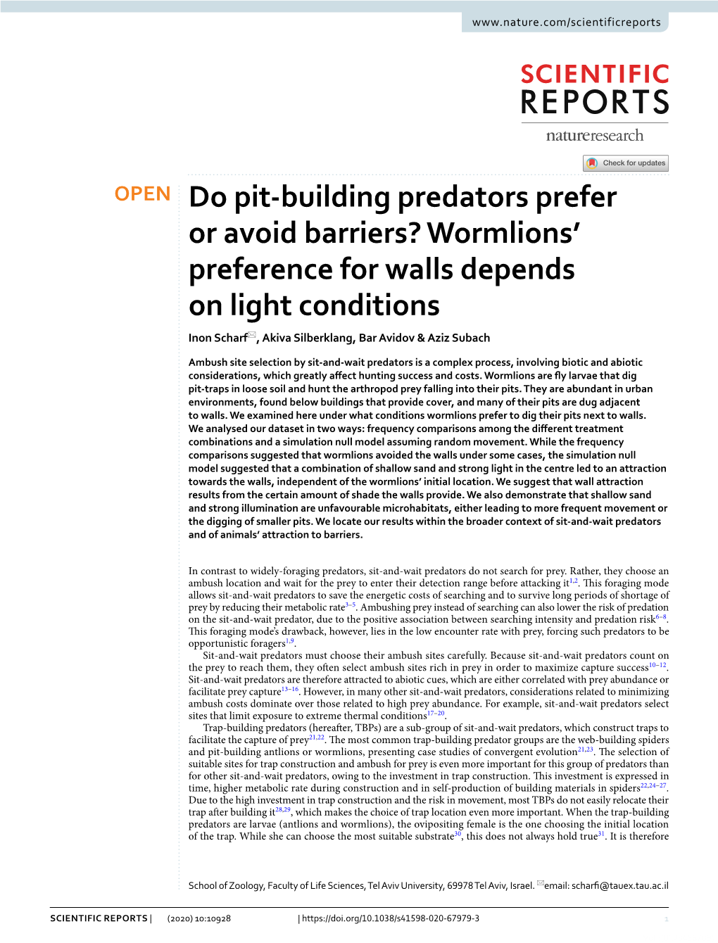 Do Pit-Building Predators Prefer Or Avoid Barriers? Wormlions