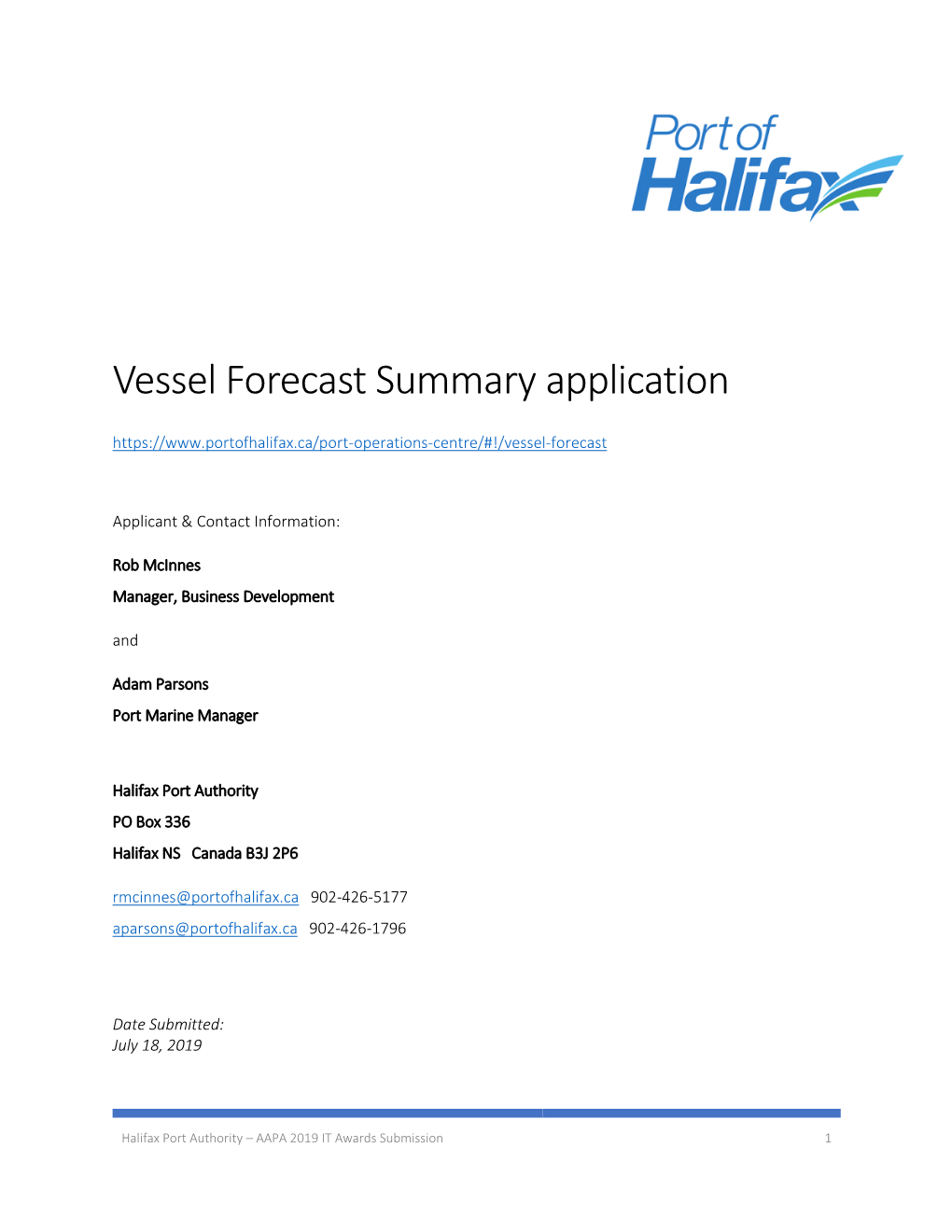 Vessel Forecast Summary Application