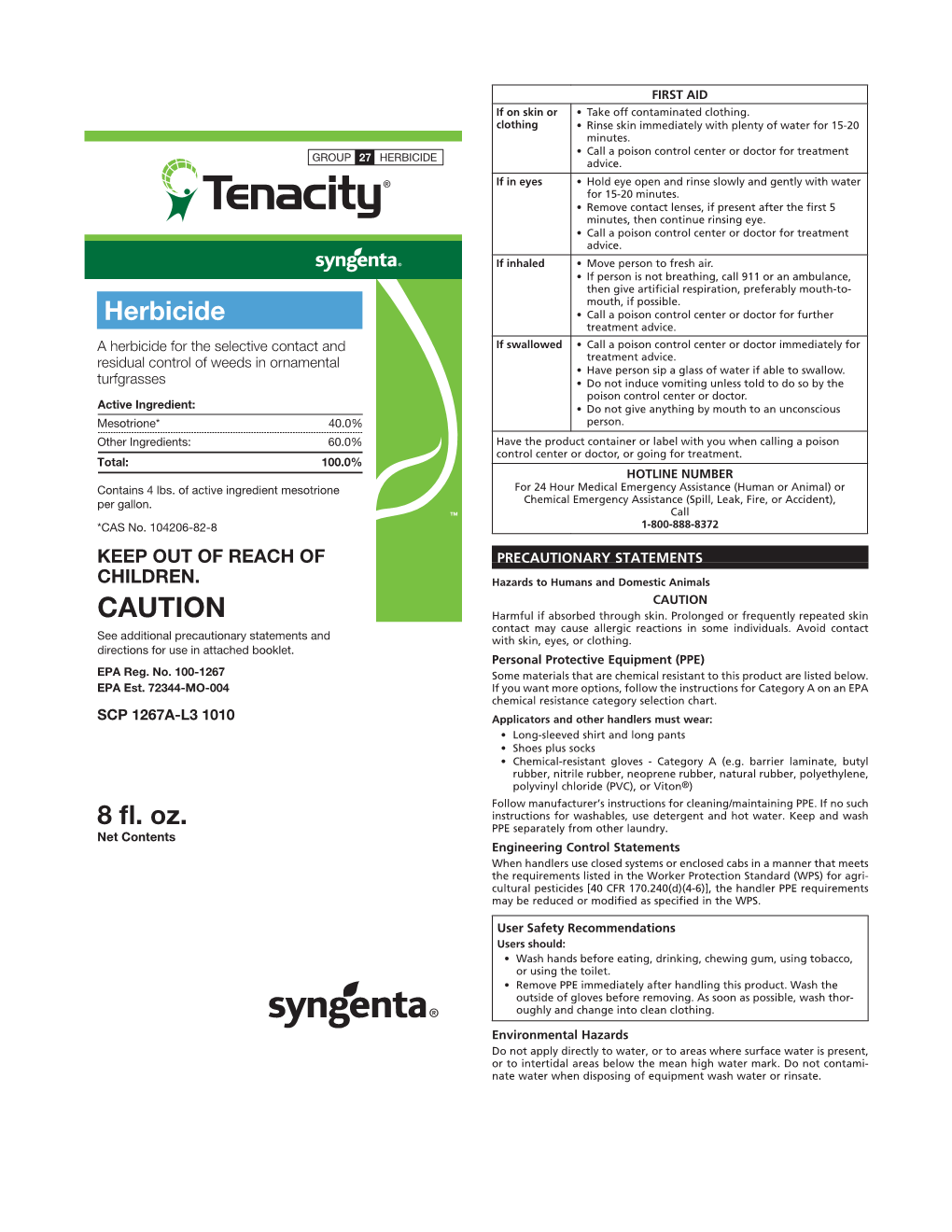 Tenacity Herbicide Product Label