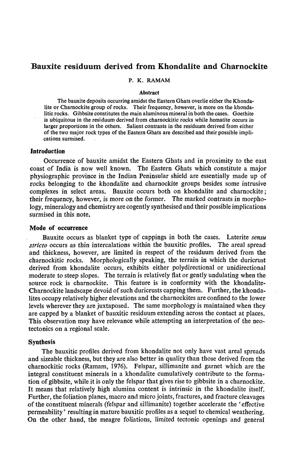 Bauxite Residuum Derived from Khondalite and Charnockite P