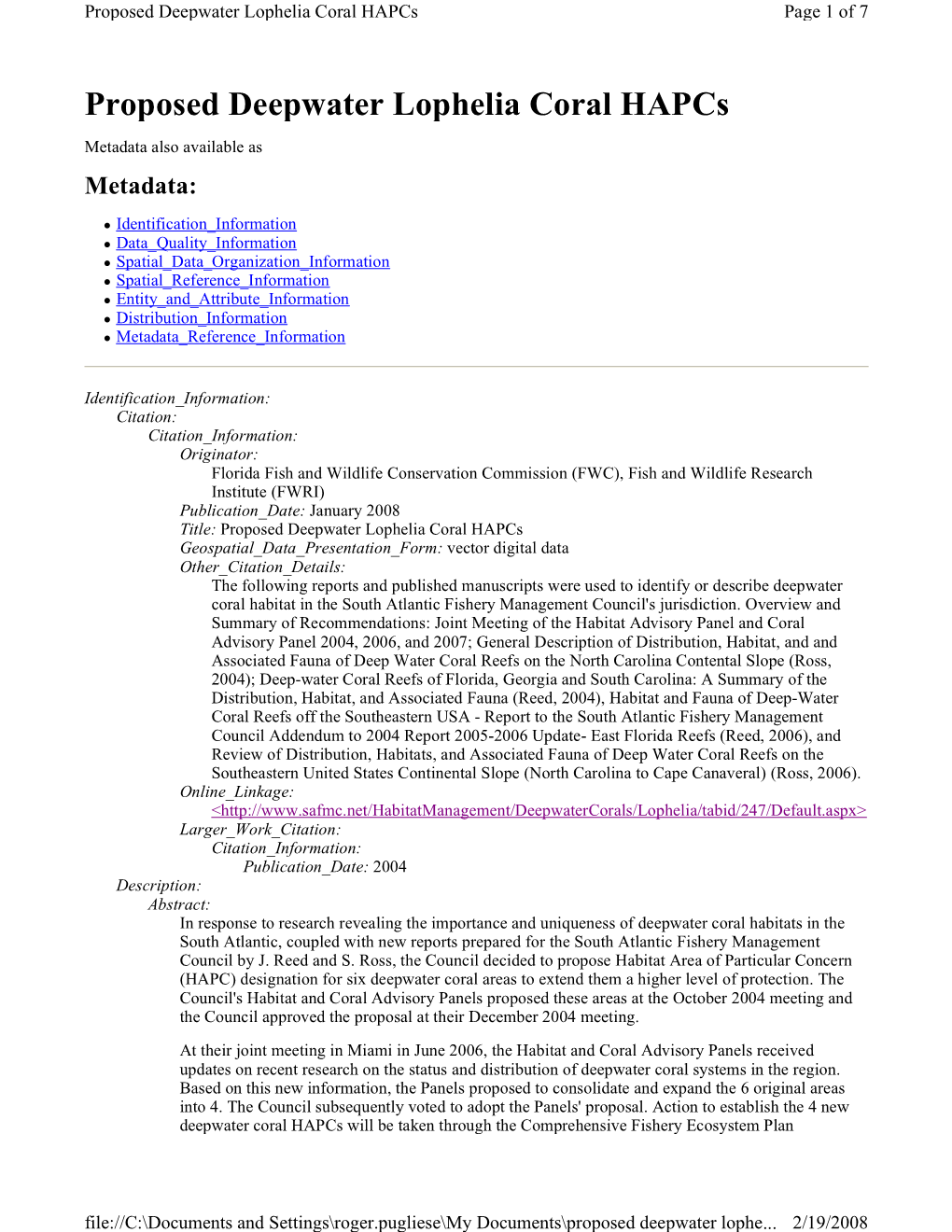 Proposed Deepwater Lophelia Coral Hapcs Page 1 of 7