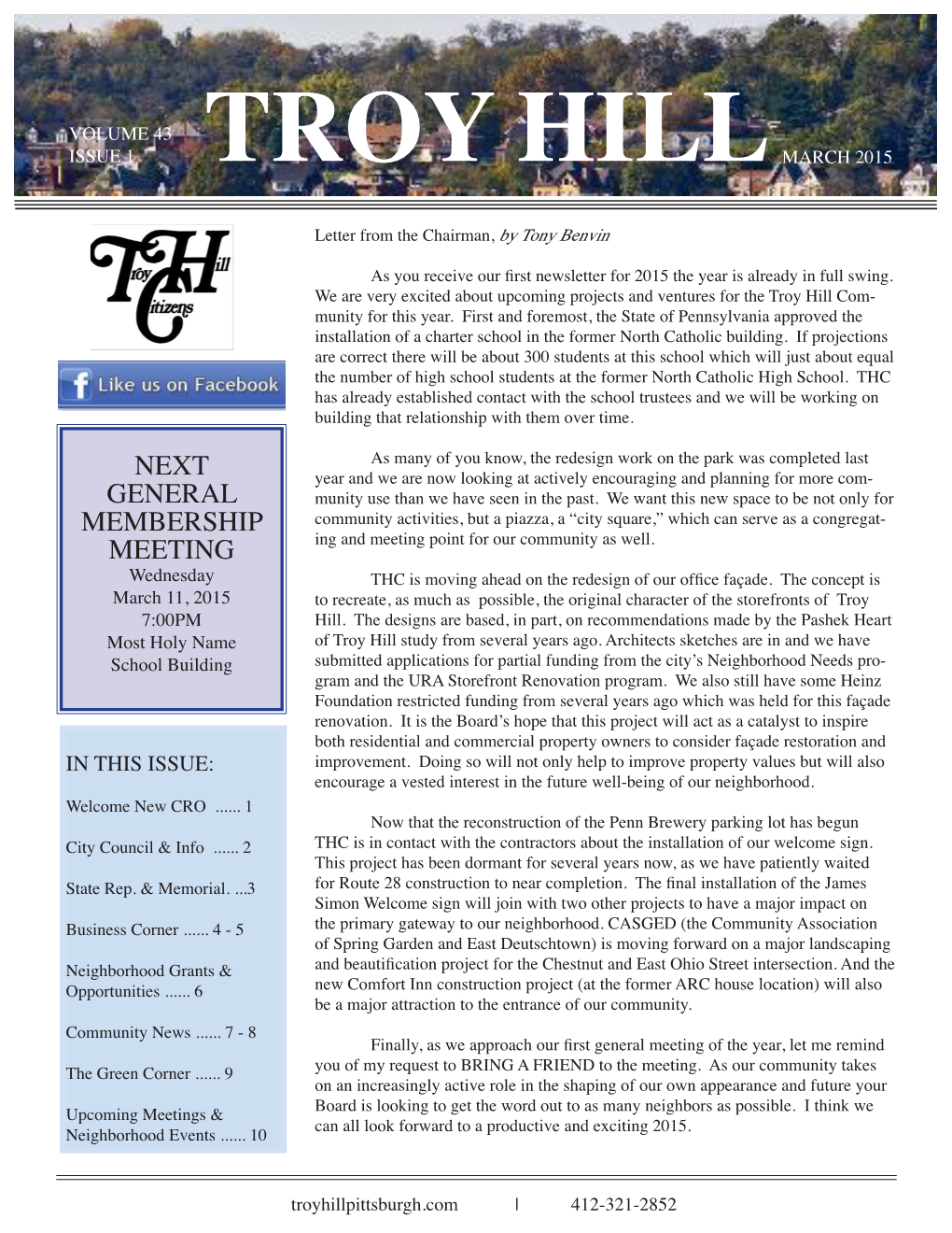 Troy Hill Citizens Newsletter March / Spring Edition 2015