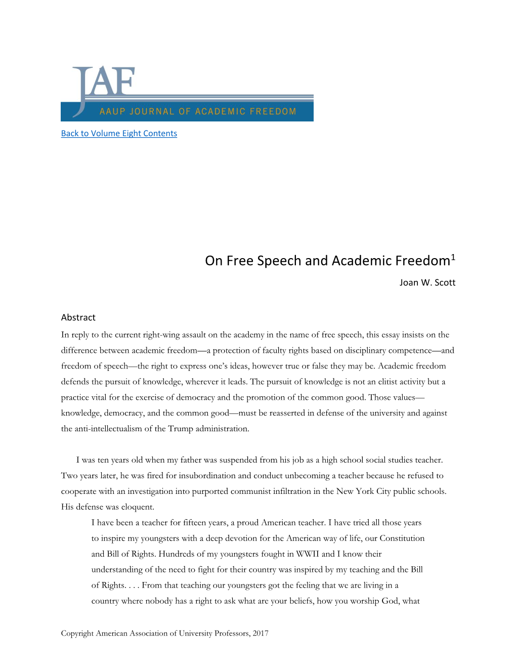 On Free Speech and Academic Freedom1