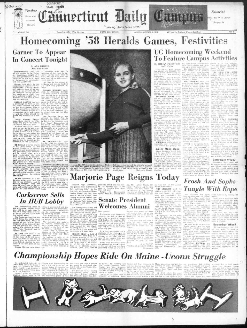 Homecoming '58 Heralds Games, Festivities Garner to Appear UC Homecoming Weekend in Concert Tonight to Feature Campus Activities by SHEILA Feinsibln , and Ihcme