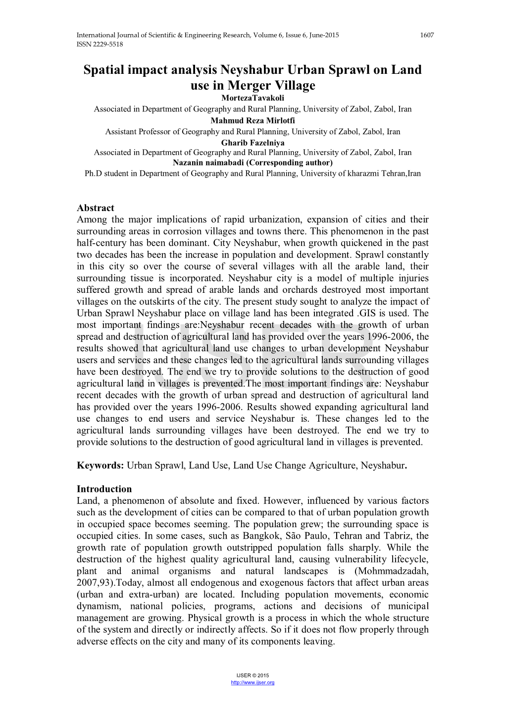 Spatial Impact Analysis Neyshabur Urban Sprawl on Land Use In