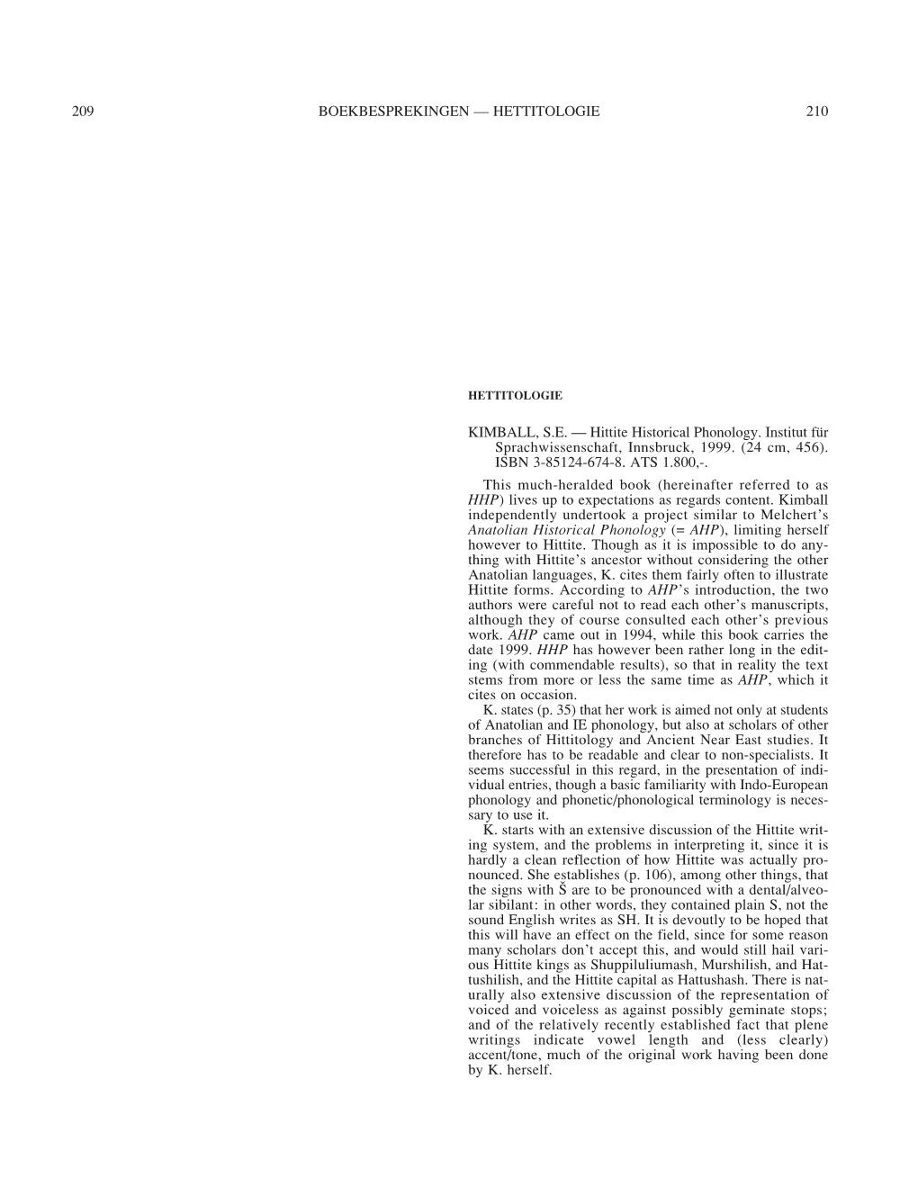 Hittite Historical Phonology. Institut Für Sprachwissenschaft, Innsbruck, 1999