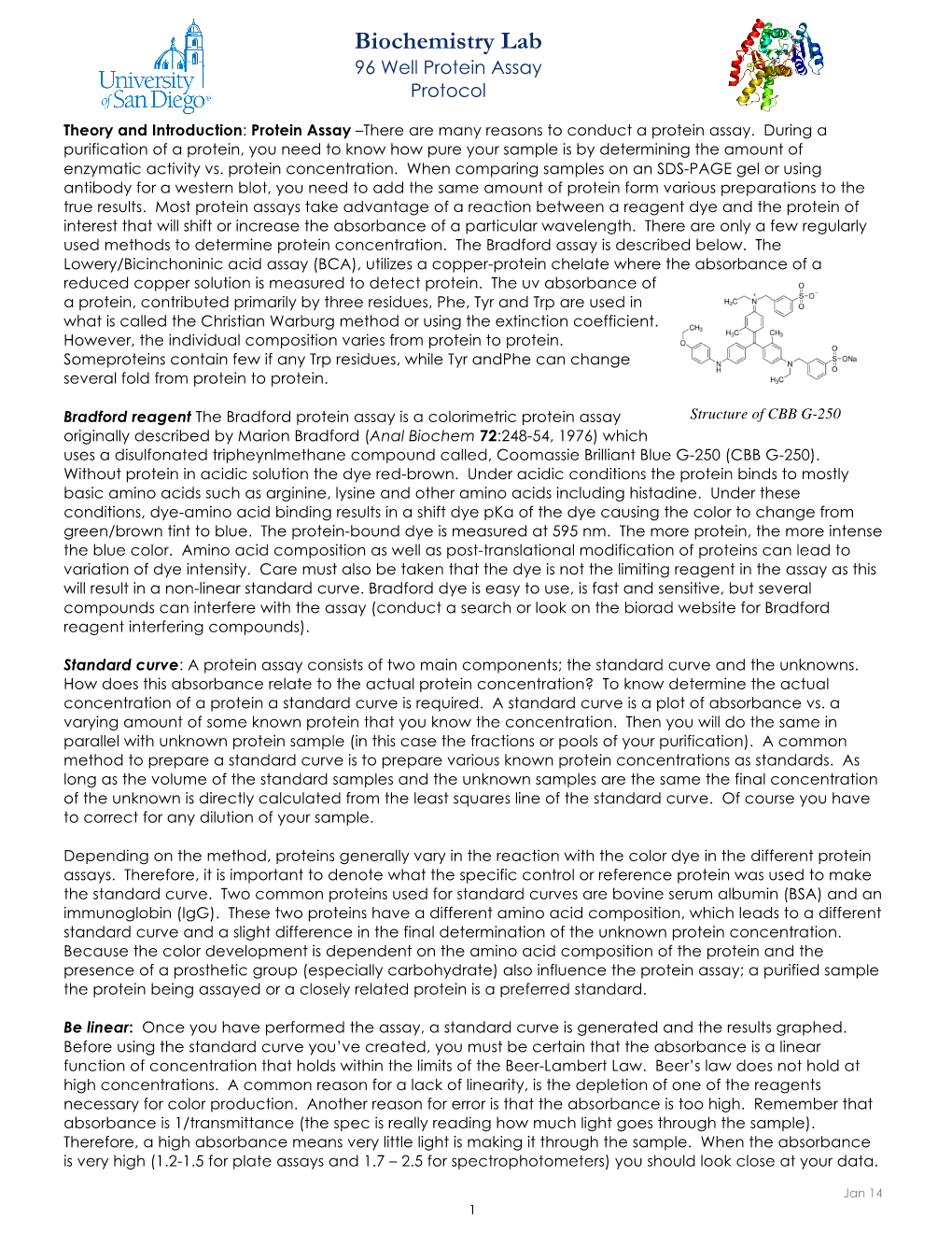 Protein Assay Protocol, 96 Well Plate Format