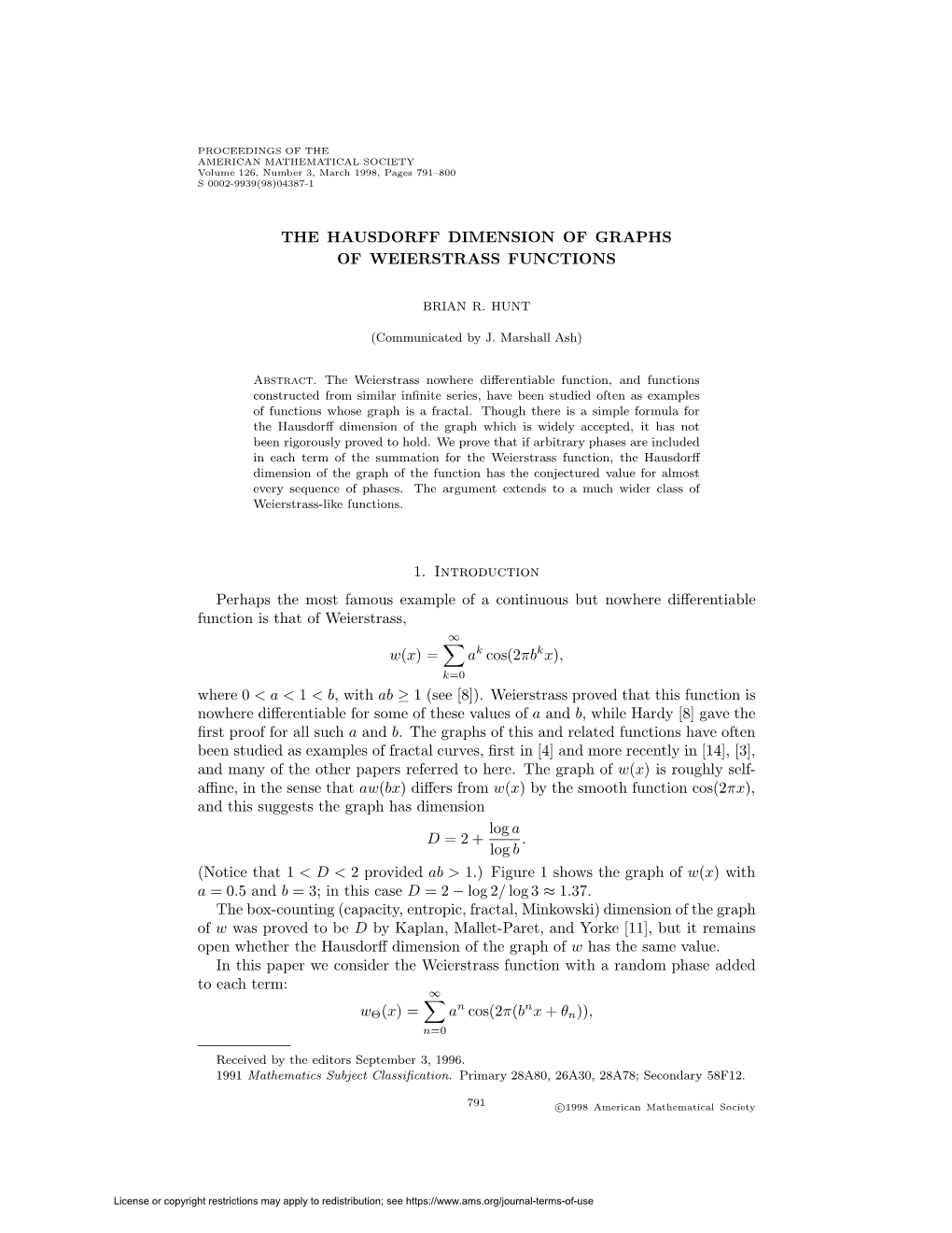 The Hausdorff Dimension of Graphs of Weierstrass Functions