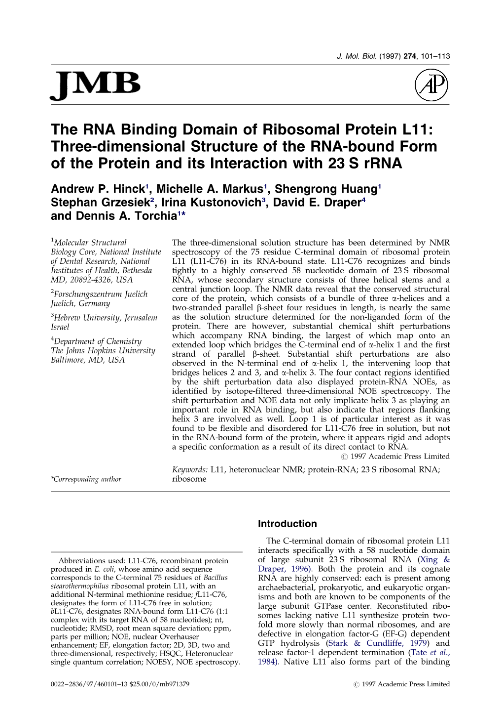 The RNA Binding Domain of Ribosomal Protein L11: Three-Dimensional Structure of the RNA-Bound Form of the Protein and Its Interaction with 23 S Rrna