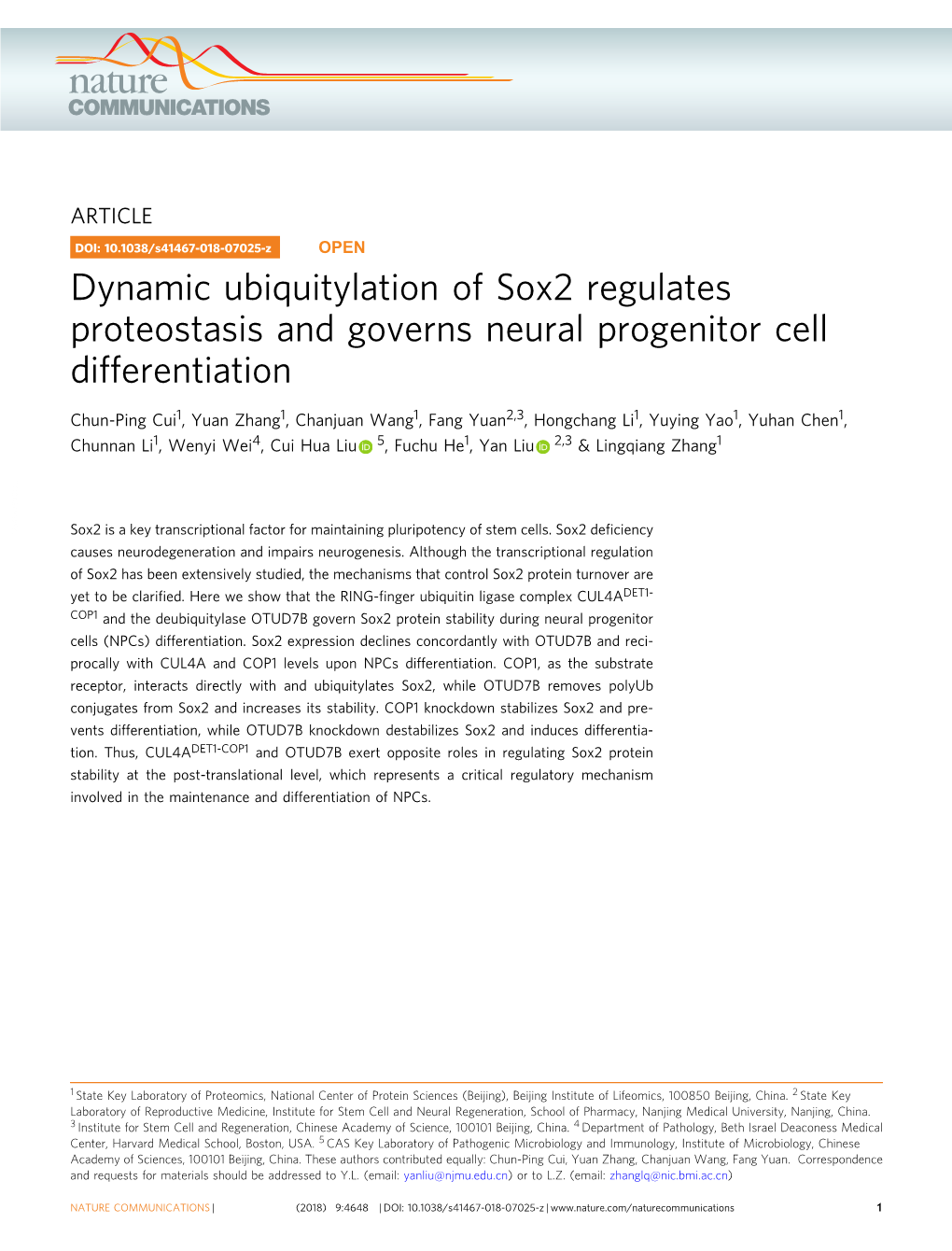 Dynamic Ubiquitylation of Sox2 Regulates Proteostasis and Governs Neural Progenitor Cell Differentiation