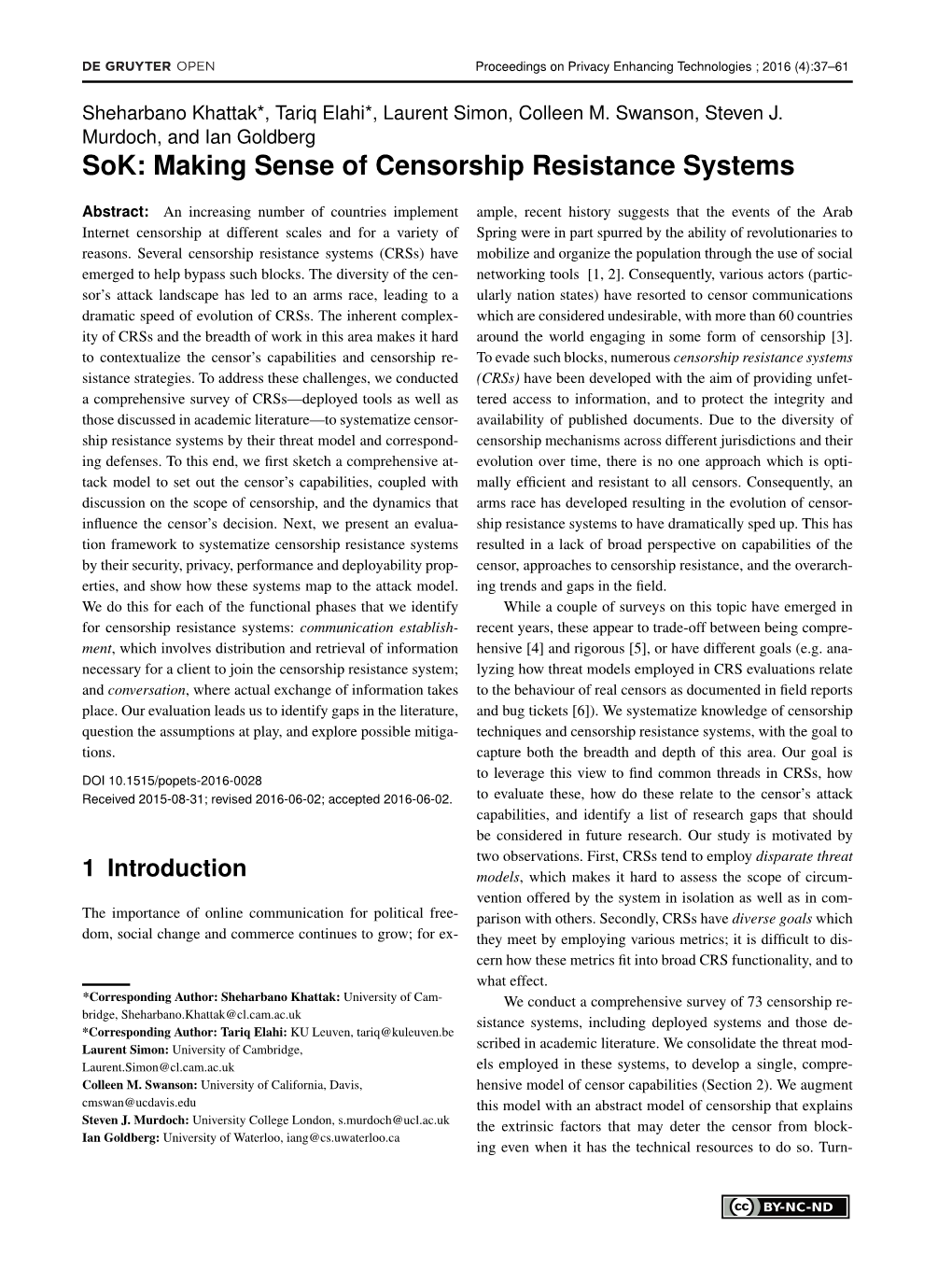 Sok: Making Sense of Censorship Resistance Systems