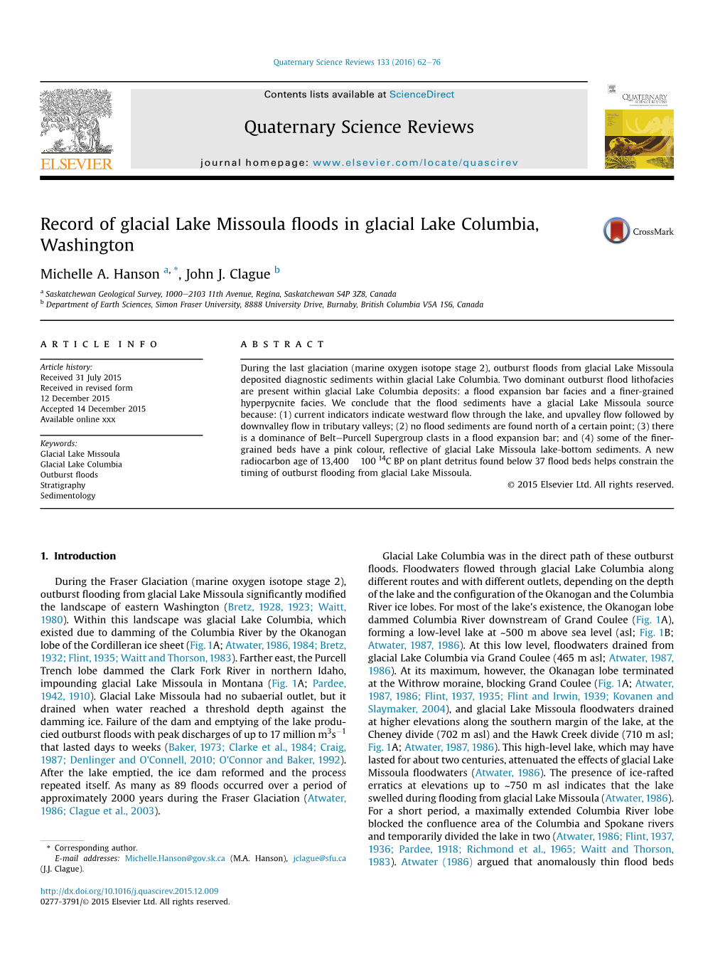 Record of Glacial Lake Missoula Floods in Glacial Lake Columbia