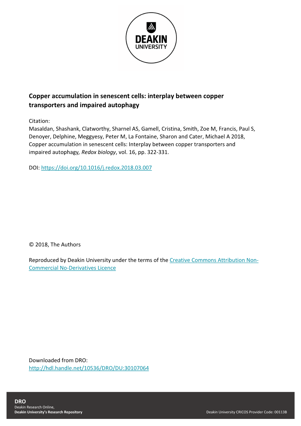 Copper Accumulation in Senescent Cells: Interplay Between Copper Transporters and Impaired Autophagy