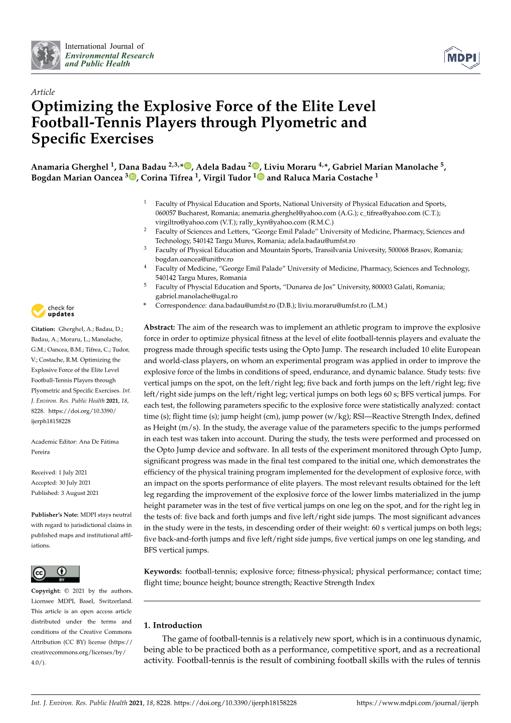 Optimizing the Explosive Force of the Elite Level Football-Tennis Players Through Plyometric and Specific Exercises