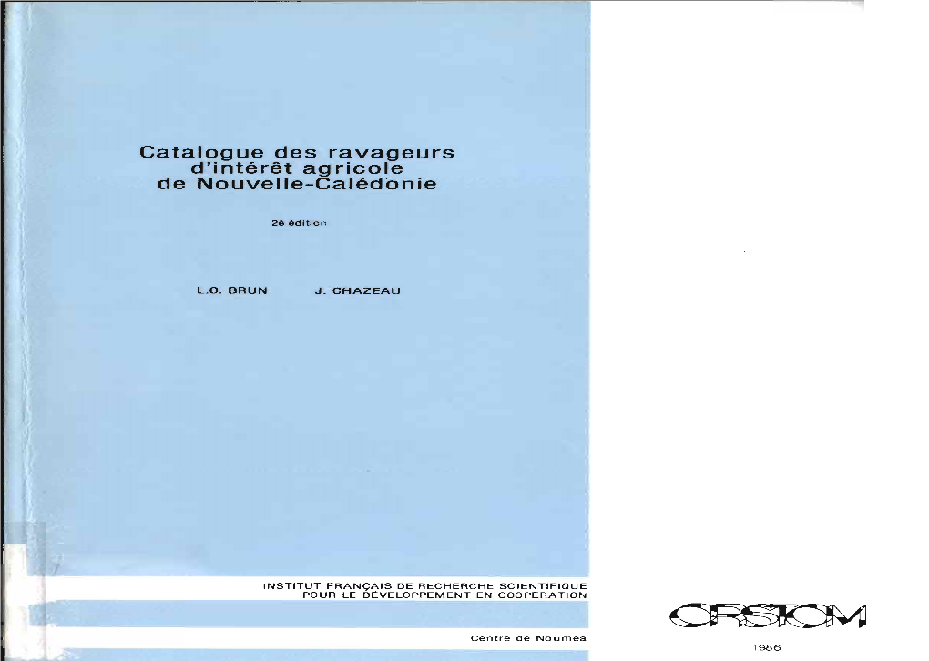 Catalogue Des Ravageurs D'intérêt Agricole De Nouvelle-Calédonie
