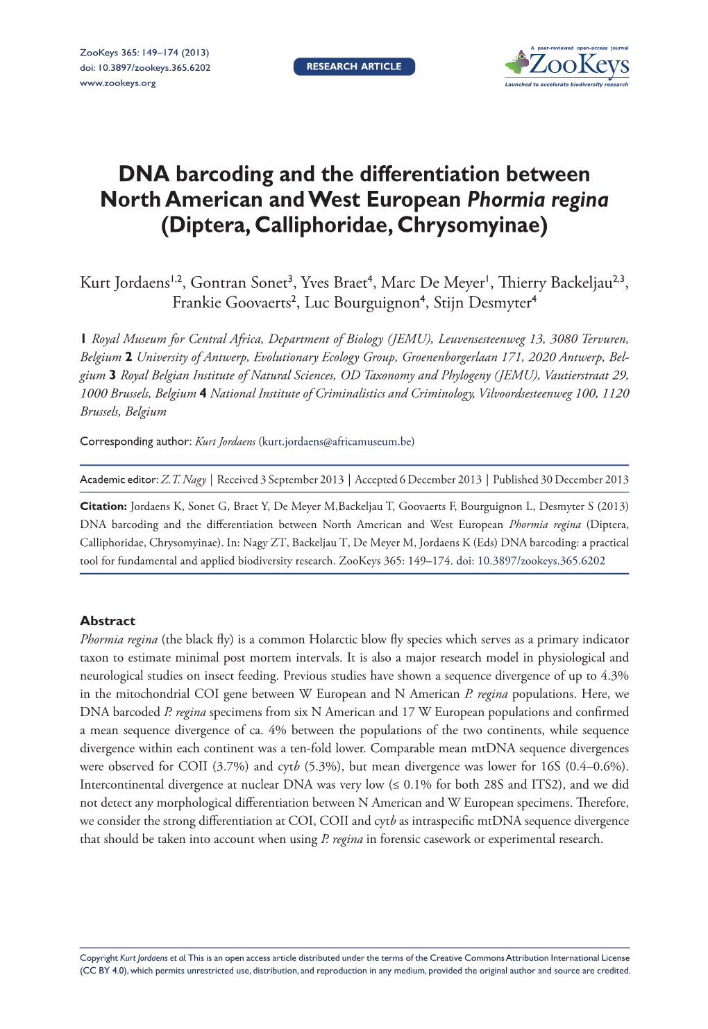 DNA Barcoding and the Differentiation Between North American and West European Phormia Regina (Diptera, Calliphoridae, Chrysomyinae)