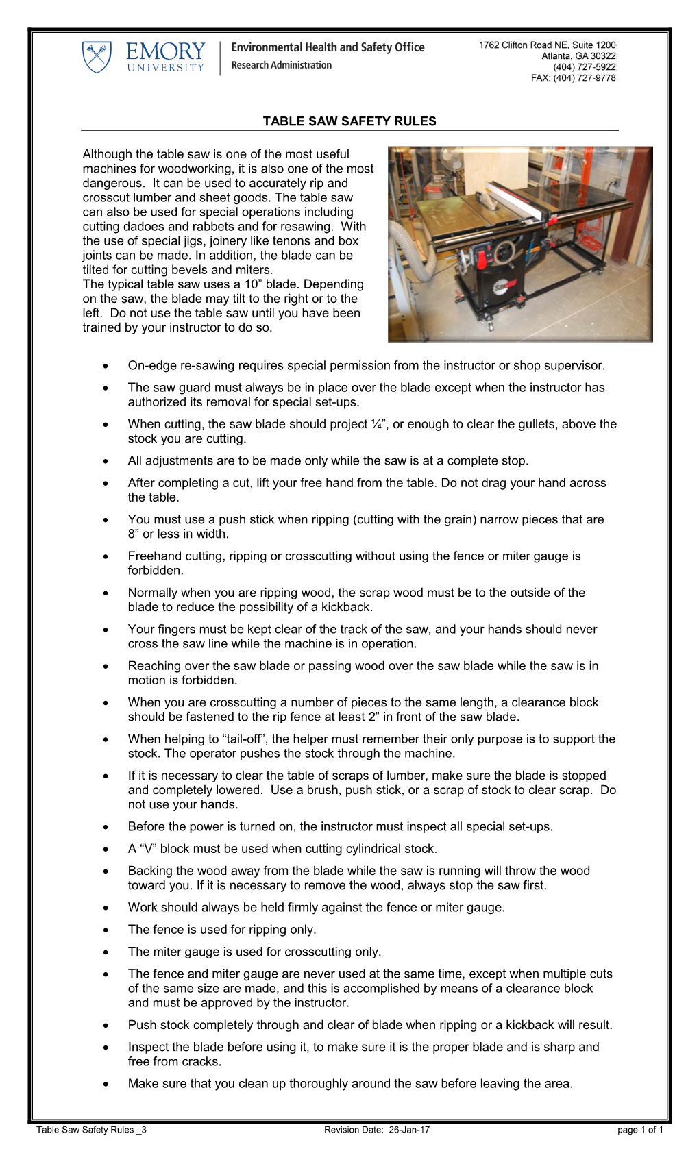 Table Saw Safety Rules