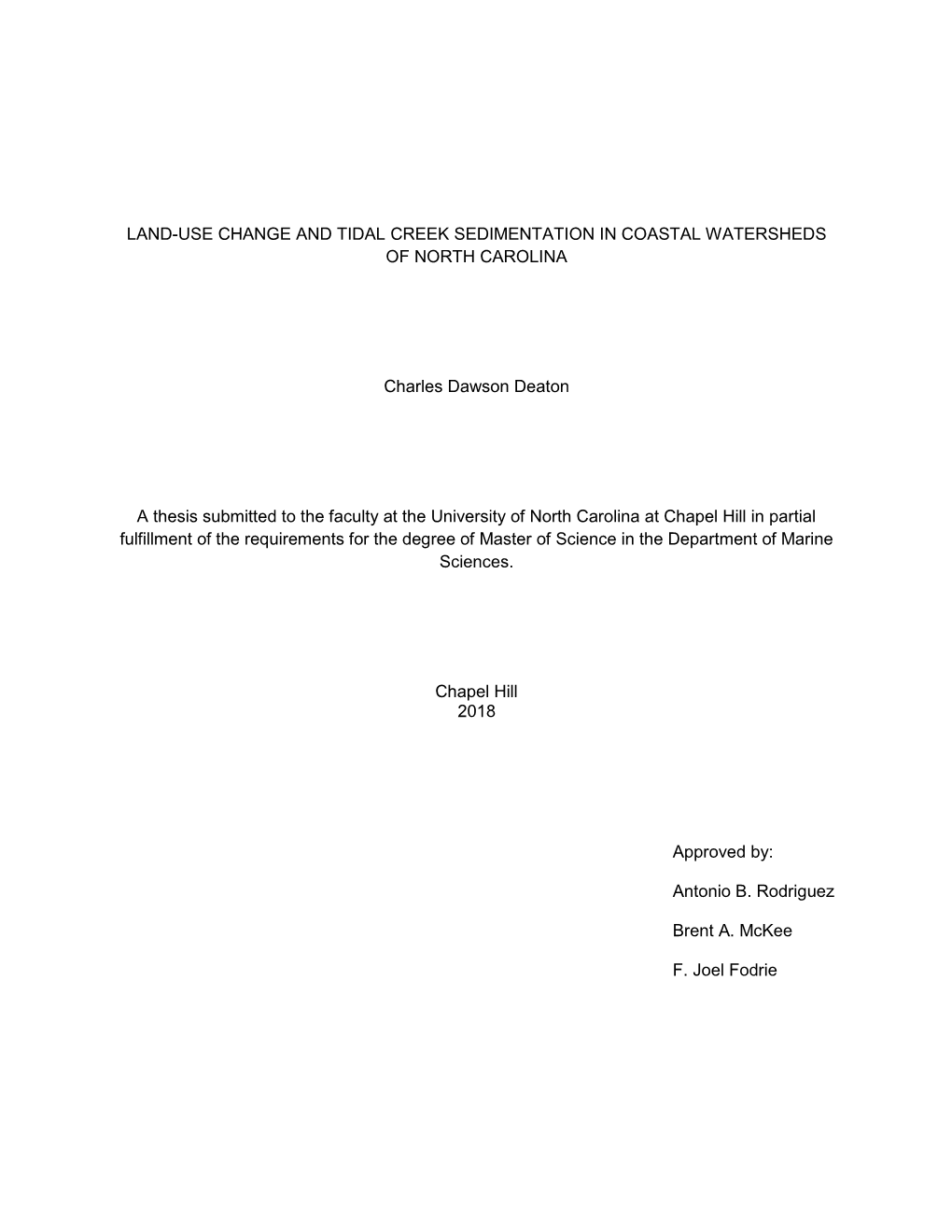 Land-Use Change and Tidal Creek Sedimentation in Coastal Watersheds of North Carolina