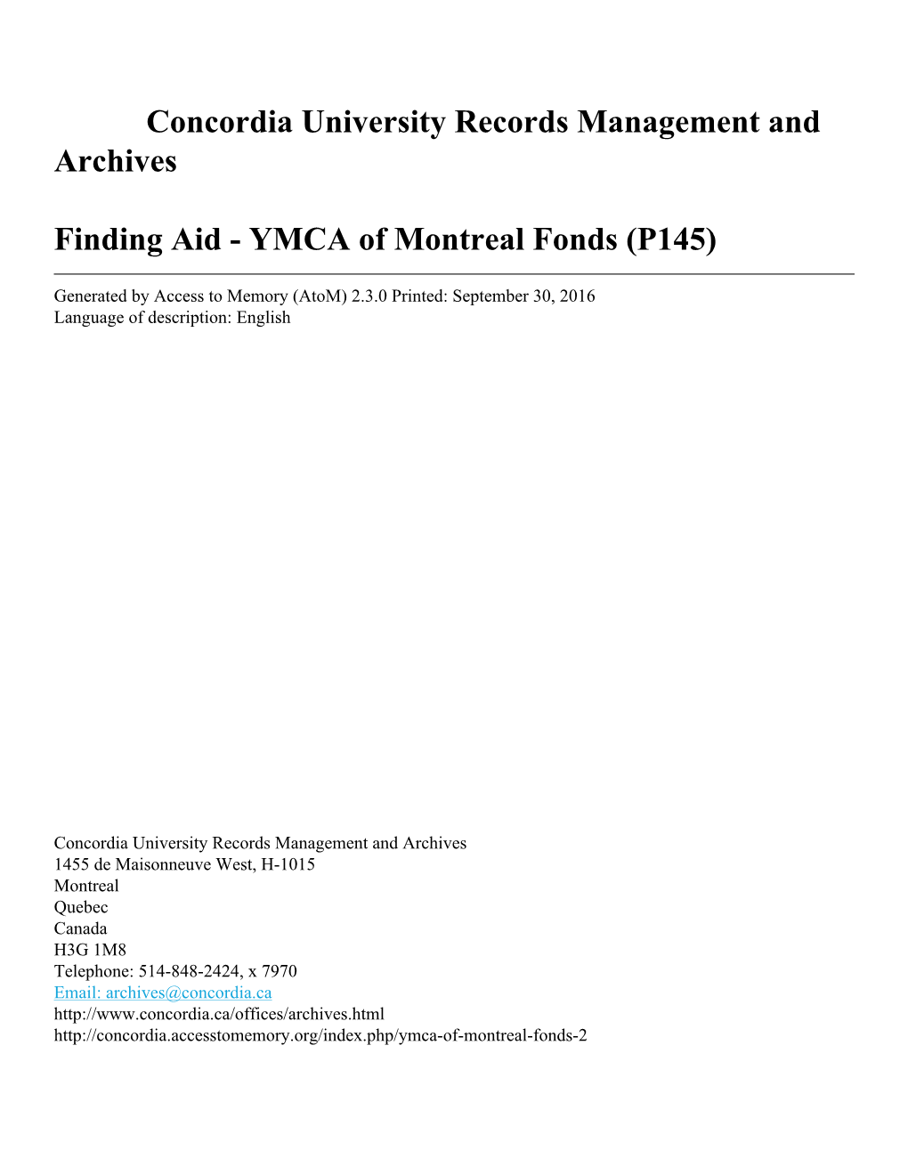 YMCA of Montreal Fonds (P145)