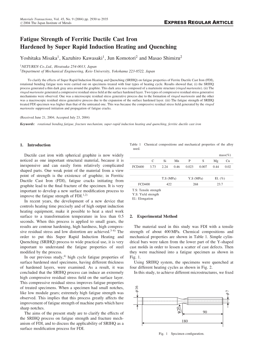 Fatigue Strength of Ferritic Ductile Cast Iron Hardened by Super Rapid Induction Heating and Quenching