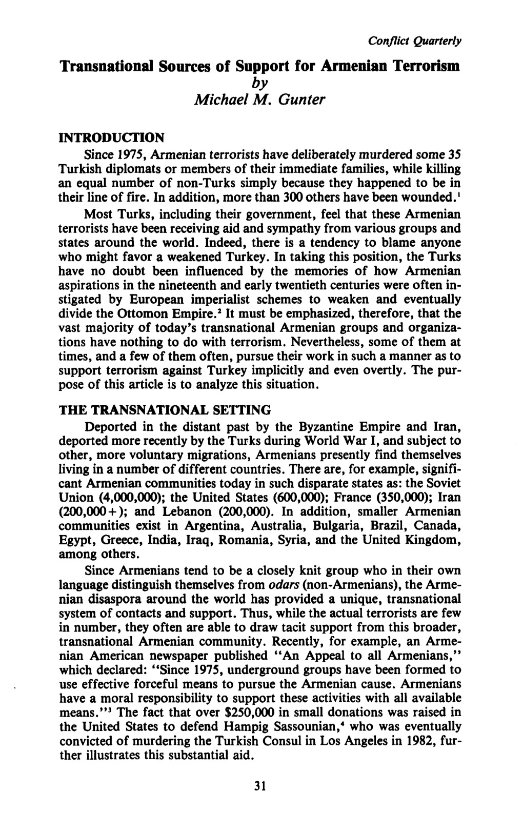 Transnational Sources of Support for Armenian Terrorism by Michael M