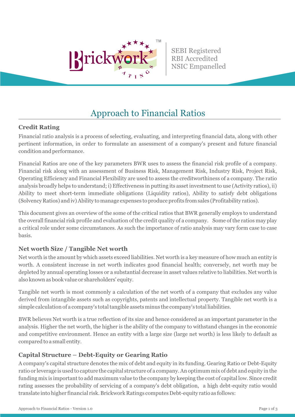 Approach to Financial Ratios