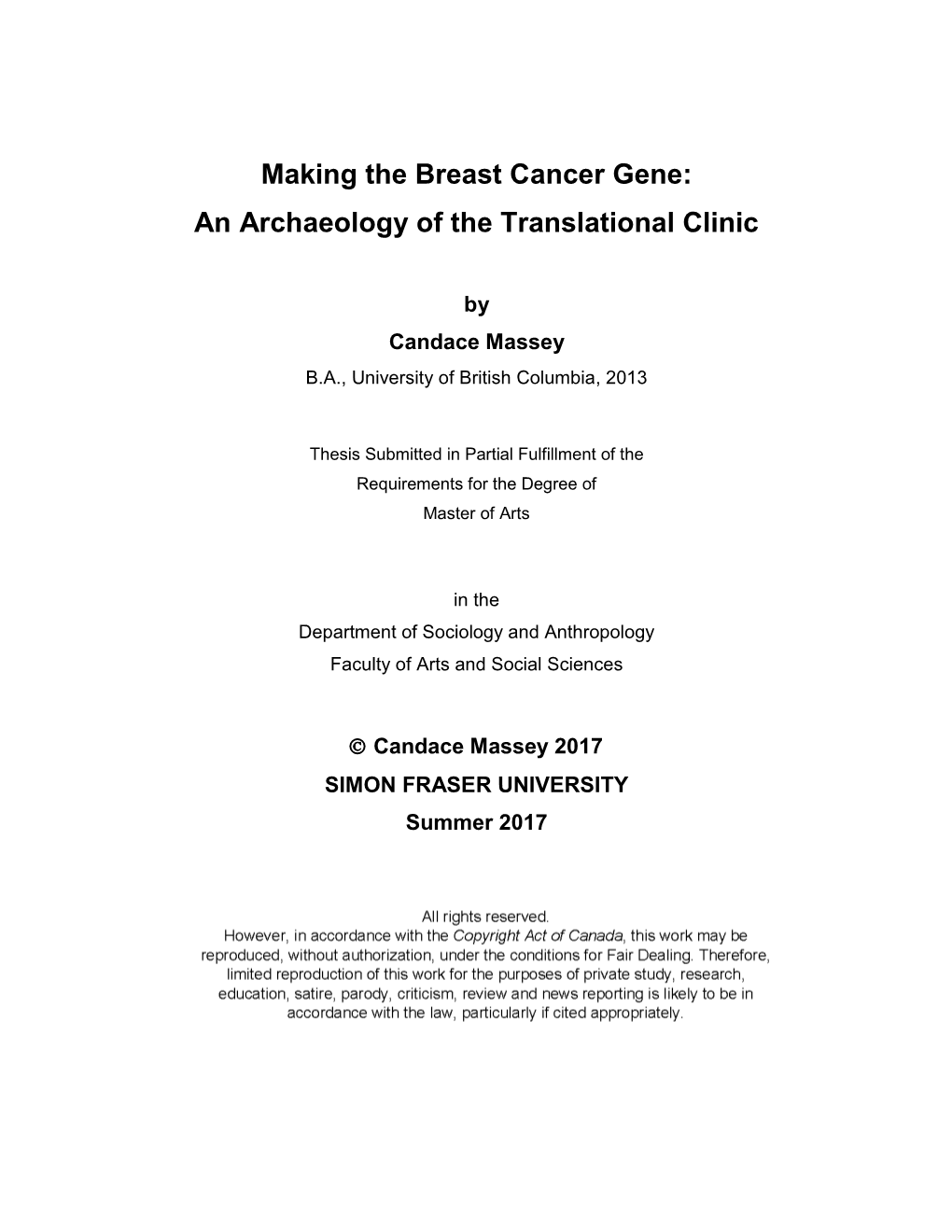 Making the Breast Cancer Gene: an Archaeology of the Translational Clinic