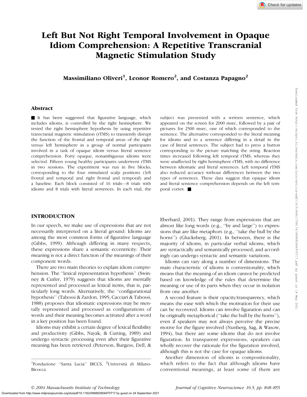 Left but Not Right Temporal Involvement in Opaque Idiom Comprehension: a Repetitive Transcranial Magnetic Stimulation Study