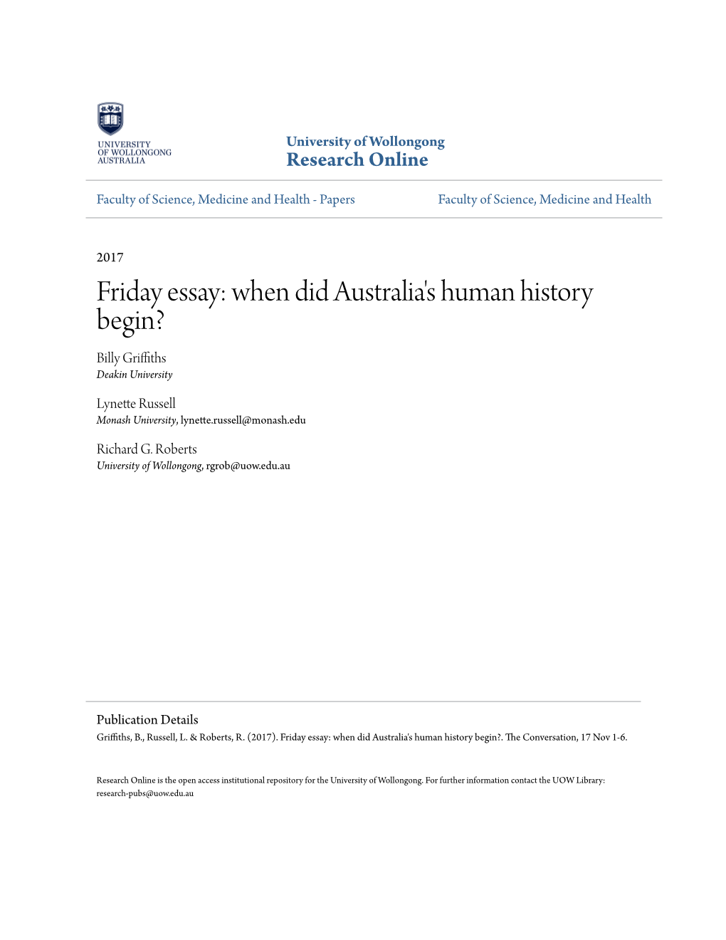 Friday Essay: When Did Australia's Human History Begin? Billy Griffiths Deakin University