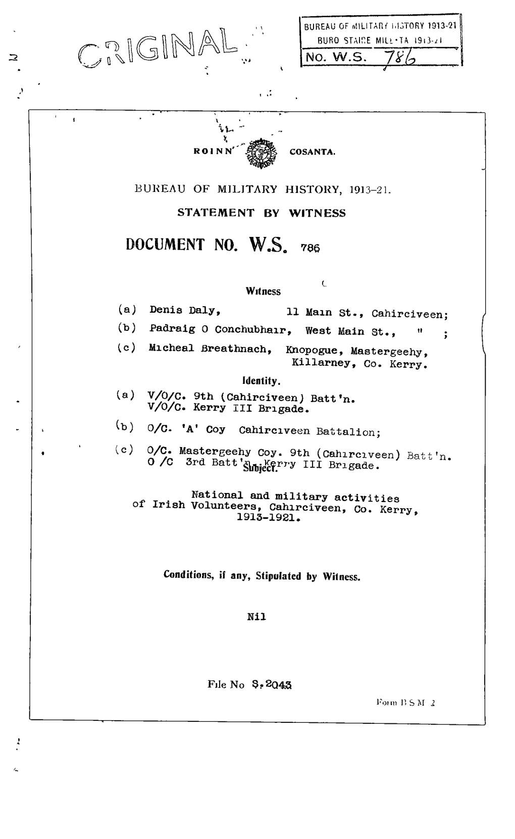 (A) Denis Daly, 11 Main St., Cahirciveen; (B) Padraig 0 Conchubhair, West Main St., 