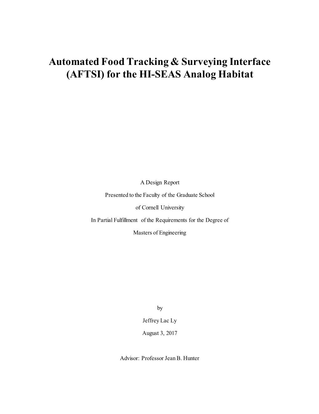 Automated Food Tracking & Surveying Interface (AFTSI) for the HI-SEAS Analog Habitat