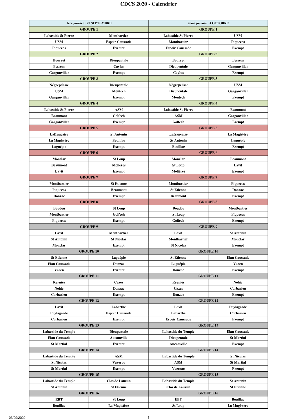 CDCS 2020 - Calendrier